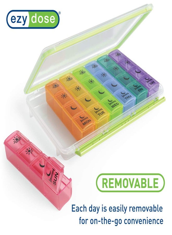 Ezy Dose Weekly (7-Day) Pill Case, Medicine Planner, Vitamin Organizer Box, Convenient and Easy to Use, X-Large Pop-Out Compartments, 4 Times a Day, Rainbow Lids with Case, BPA Free - Image 3